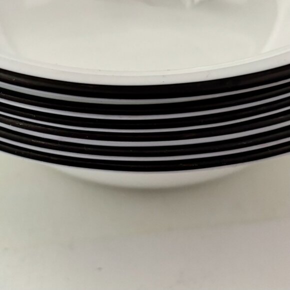 Set of 6 Corelle Vive Nouveau Collection Cereal Bowls White, Black Stripe on Rim - Picture 2 of 3